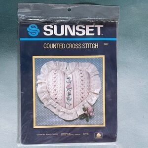 Sunset Counted Cross Stitch Country Rose Pillow 13” by 13” Vintage 1984